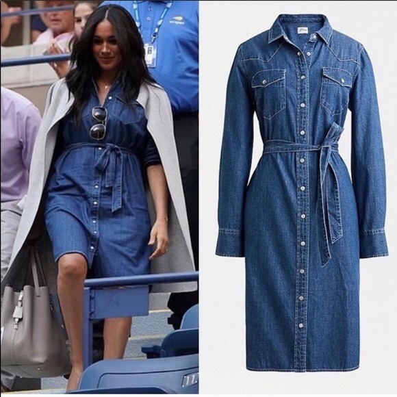 J. Crew Dresses & Skirts - J CREW M0535 Denim Shirtdress with Tie Belt Size 4